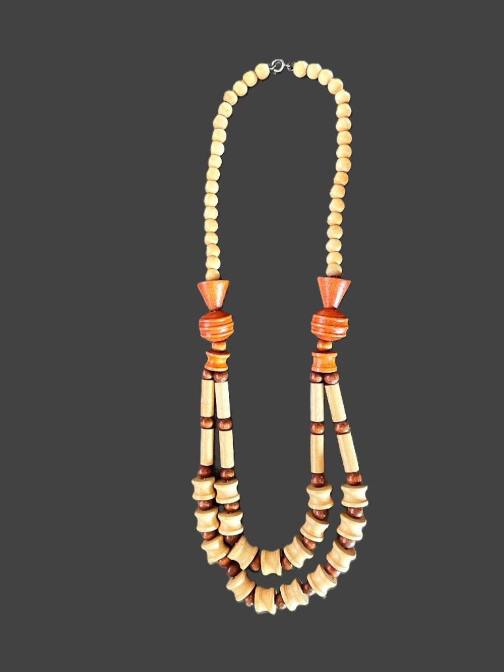 Handcrafted Wooden Bead Necklace – 23" Natural Boho Artisan Style